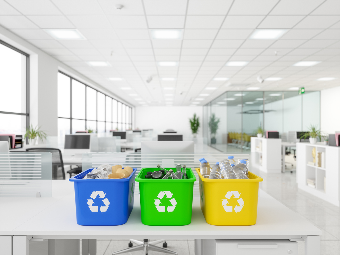 Recycling bins in office