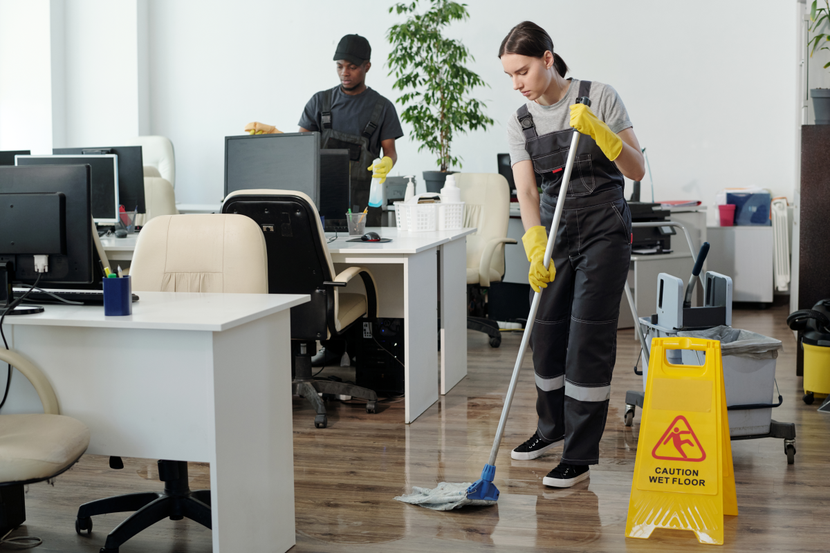 workers cleaning office